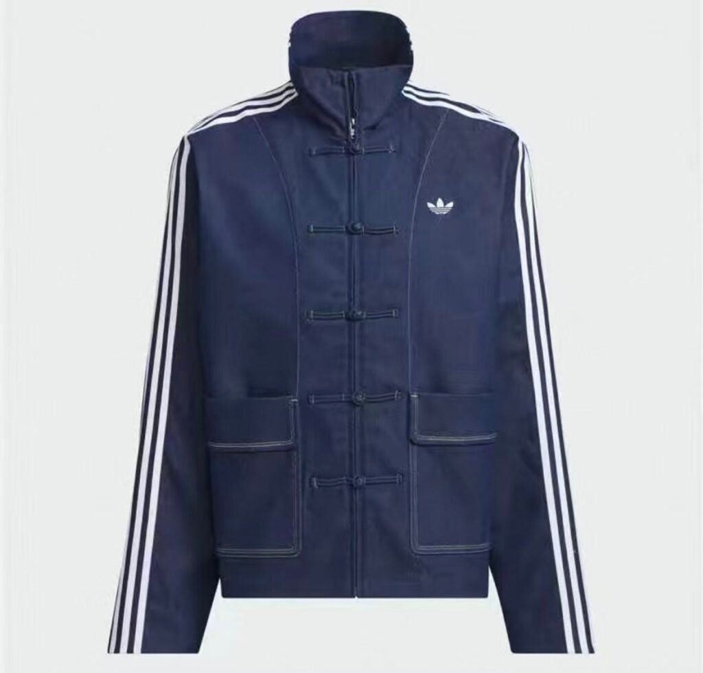 Adidas Cloverleaf men's and women's stand-up collar Chinese Tang suit button-up denim jacket